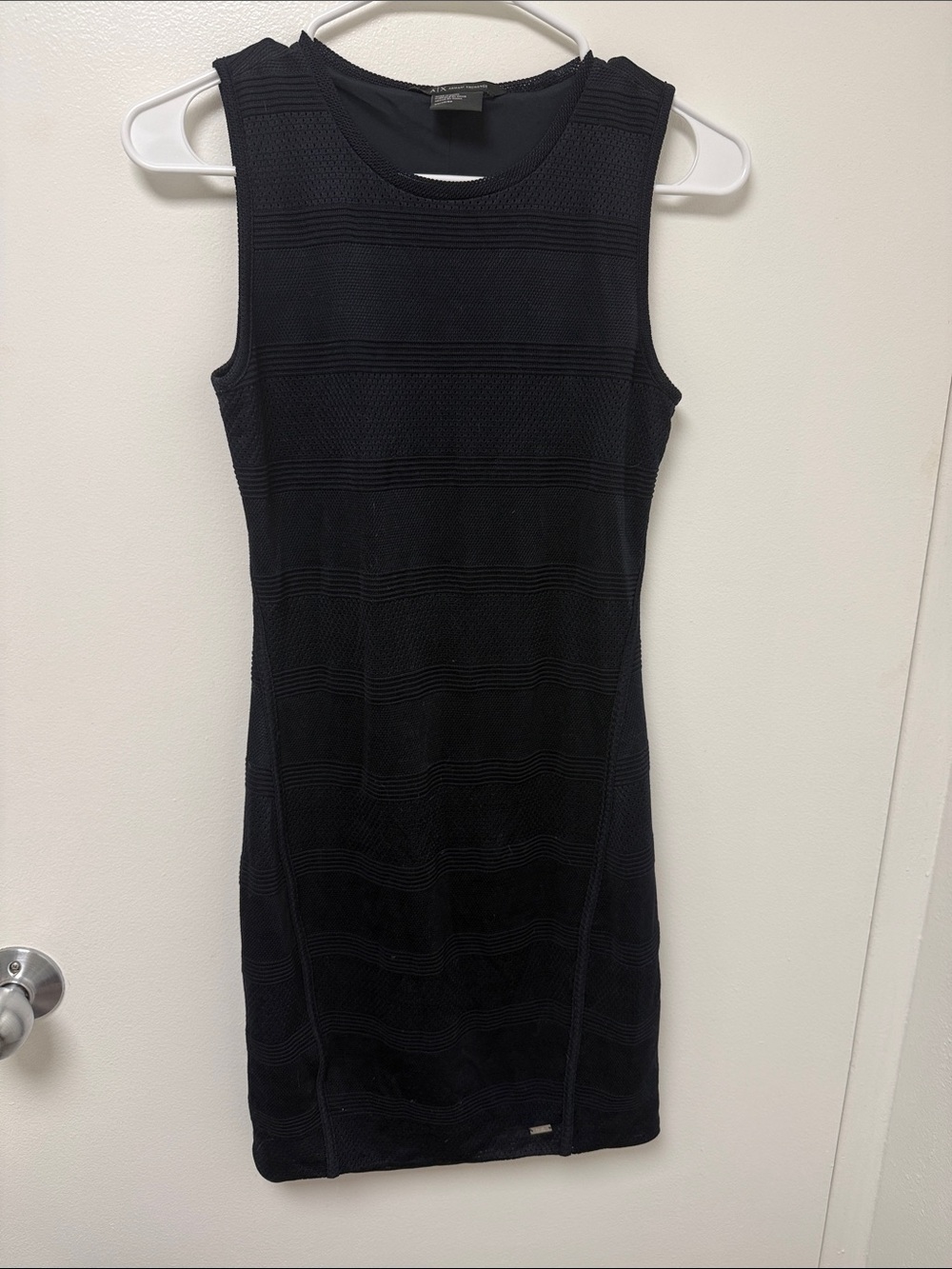 Armani Exchange Black Textured Sleeveless Sheath Dress Mesh and Ribbed